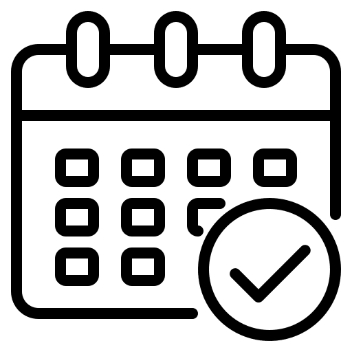 Calendar icon with check mark symbol.