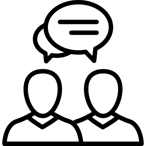 Two people with speech bubbles symbolizing consulting.