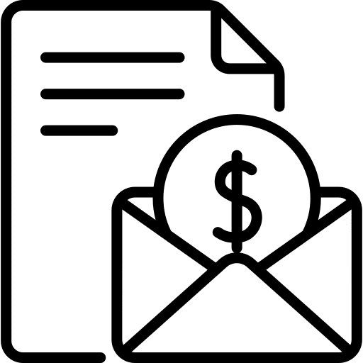 Icon of a document and envelope with a dollar sign symbolizing salary payment.
