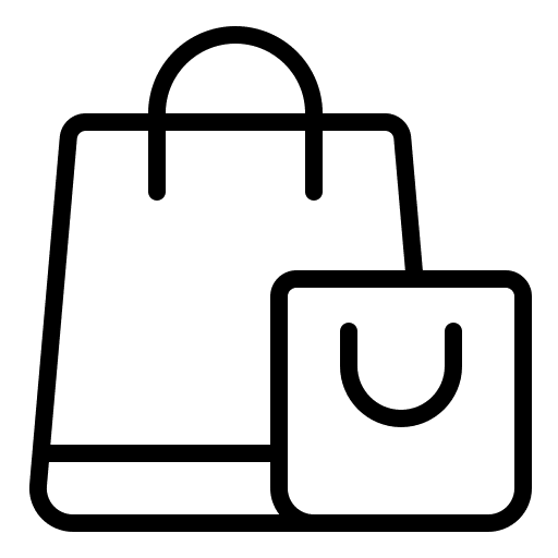Icon of two shopping bags with handles in black and white.