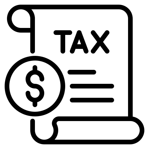 Tax document icon with dollar sign and text lines.