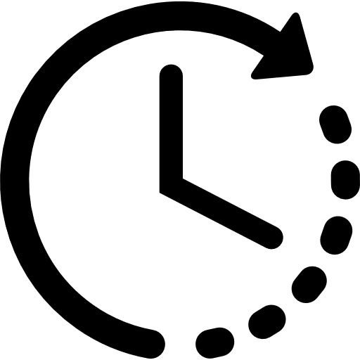 Clock symbol with arrow indicating time progression to the left.